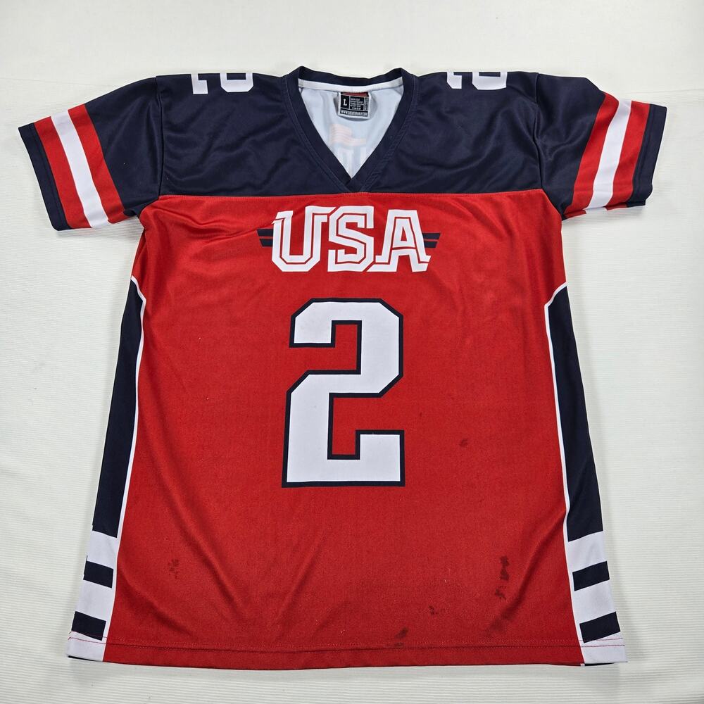 Greater Half USA 2nd Amendment Red White Blue Football Jersey Men's Size Large‎